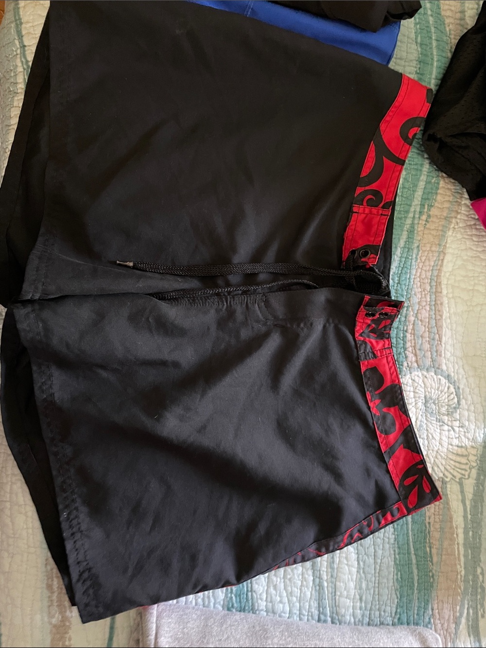 Women's Black Athletic Shorts with Red Accent